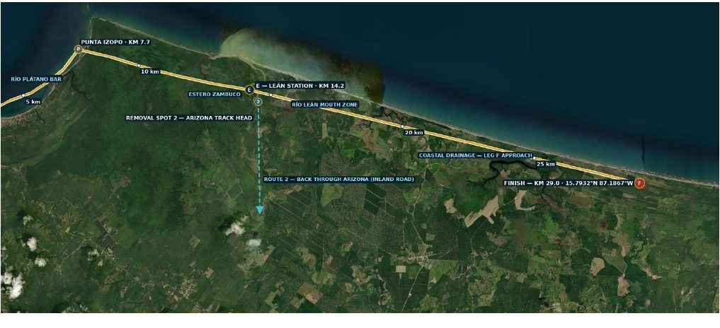 East detail of the 29-kilometer line — KM 7.7 to 29.0